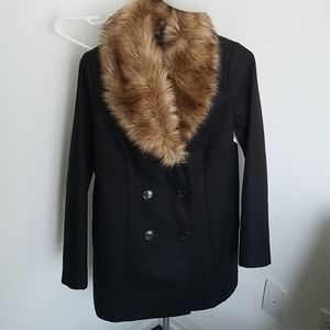 NWT Sears classic peacoat w faux fur collar